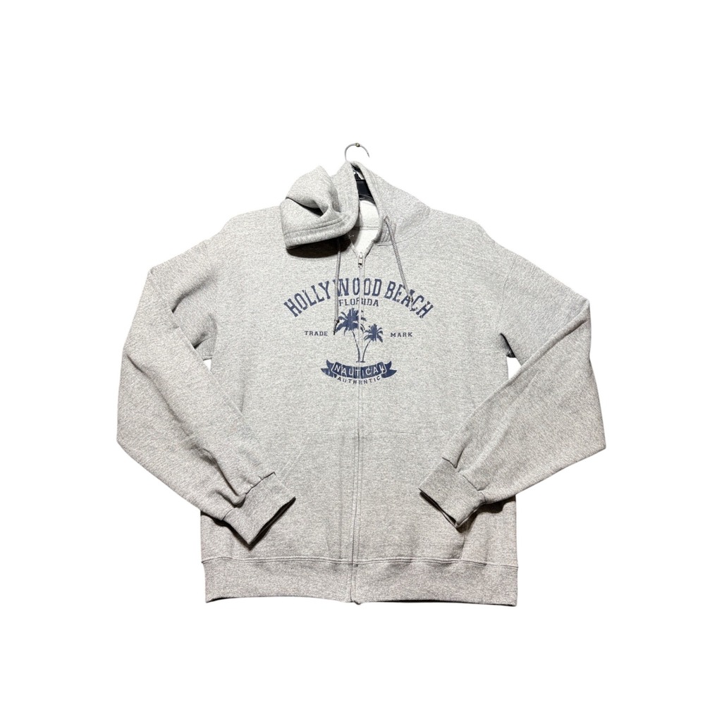 Hollywood Beach Full Zip Hoodie Mens Large Gray Graphic Palm Tree